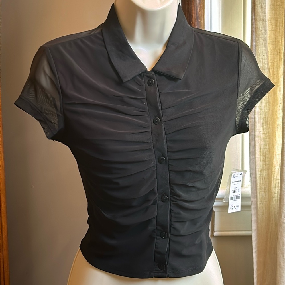 Ardene Black Mesh Polo Shirt